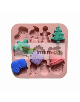 Силиконова форма за коледни сладки и шоколад силиконов коледен молд с 11 различни фигурки